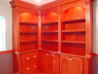 Using a corner bookcase cabinet for classic design