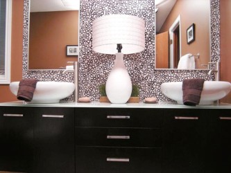 Cool double sink bathroom vanity with lamp