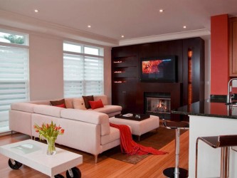 Modern fireplace under tv