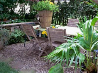 Gravel Ideas For Backyard Landscaping With With Wood Chairs Enclosed